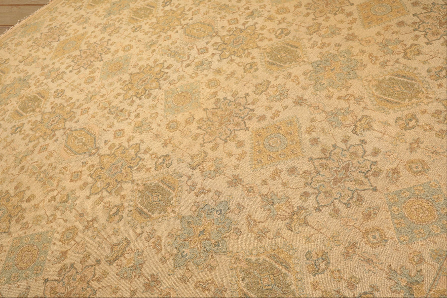 9x12 Beige, Mint, Peach Color Hand Knotted Soumak Wool Transitional Oriental Rug
