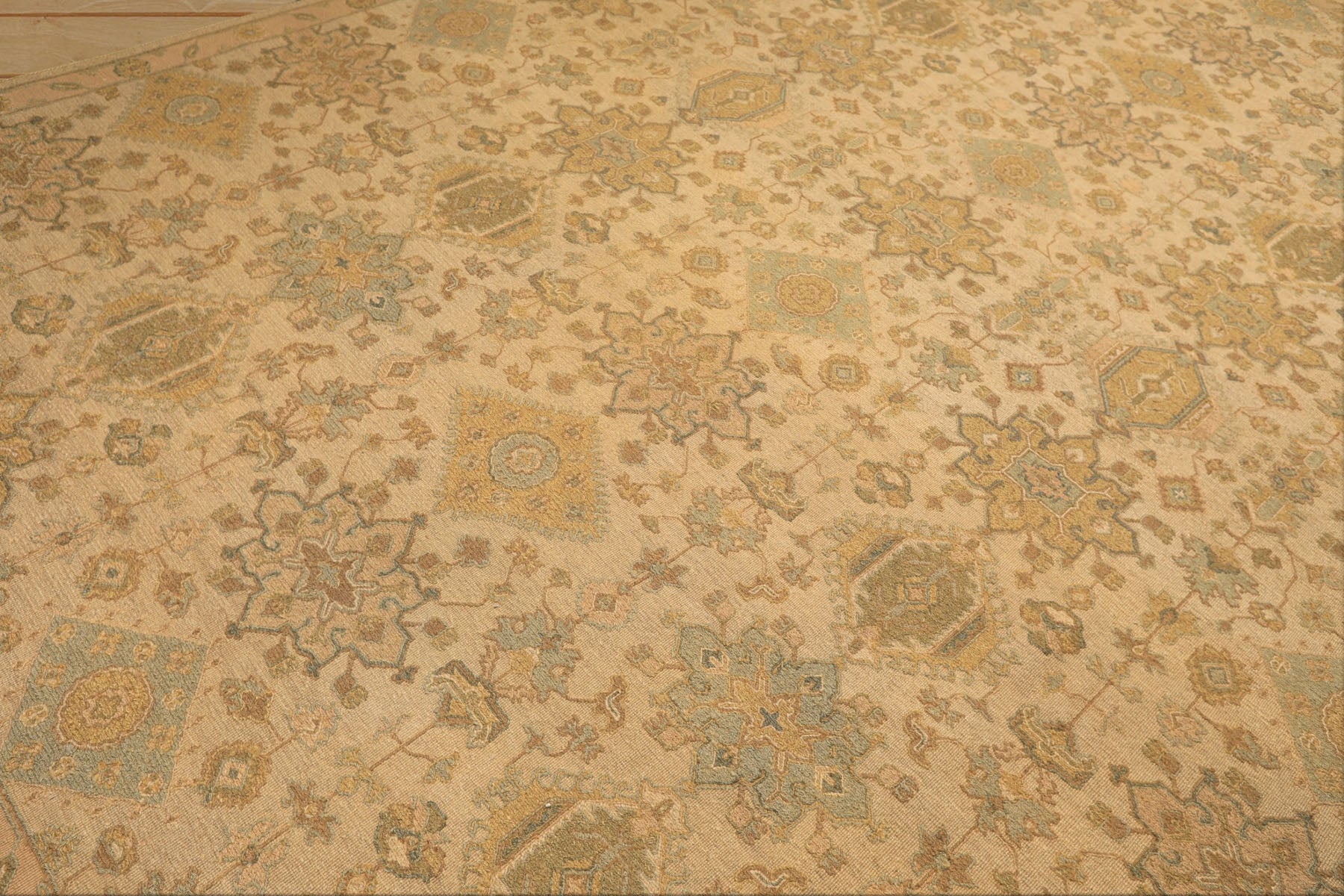 9x12 Beige, Mint, Peach Color Hand Knotted Soumak Wool Transitional Oriental Rug