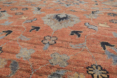 8x10 Rust, Blue, Tan Color Hand Knotted Oushak Wool Traditional Oriental Rug