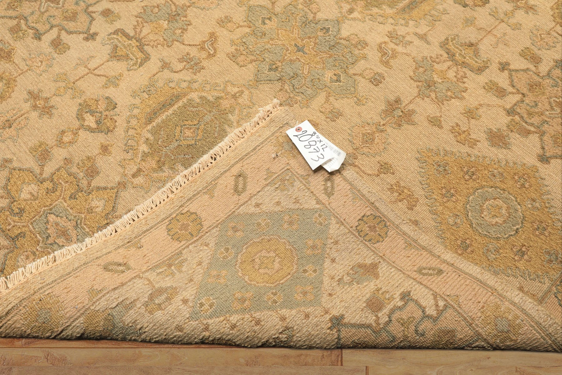 9x12 Beige, Mint, Peach Color Hand Knotted Soumak Wool Transitional Oriental Rug