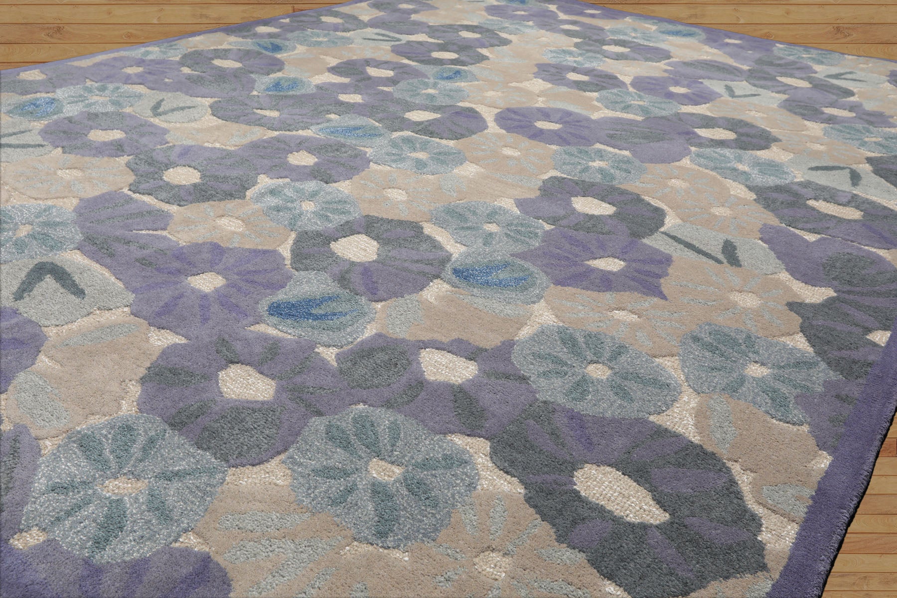 Frausto Multi Size Contemporary Botanical Denim Wool and Faux Silk LoomBloom Hand Tufted Oriental Style Rug