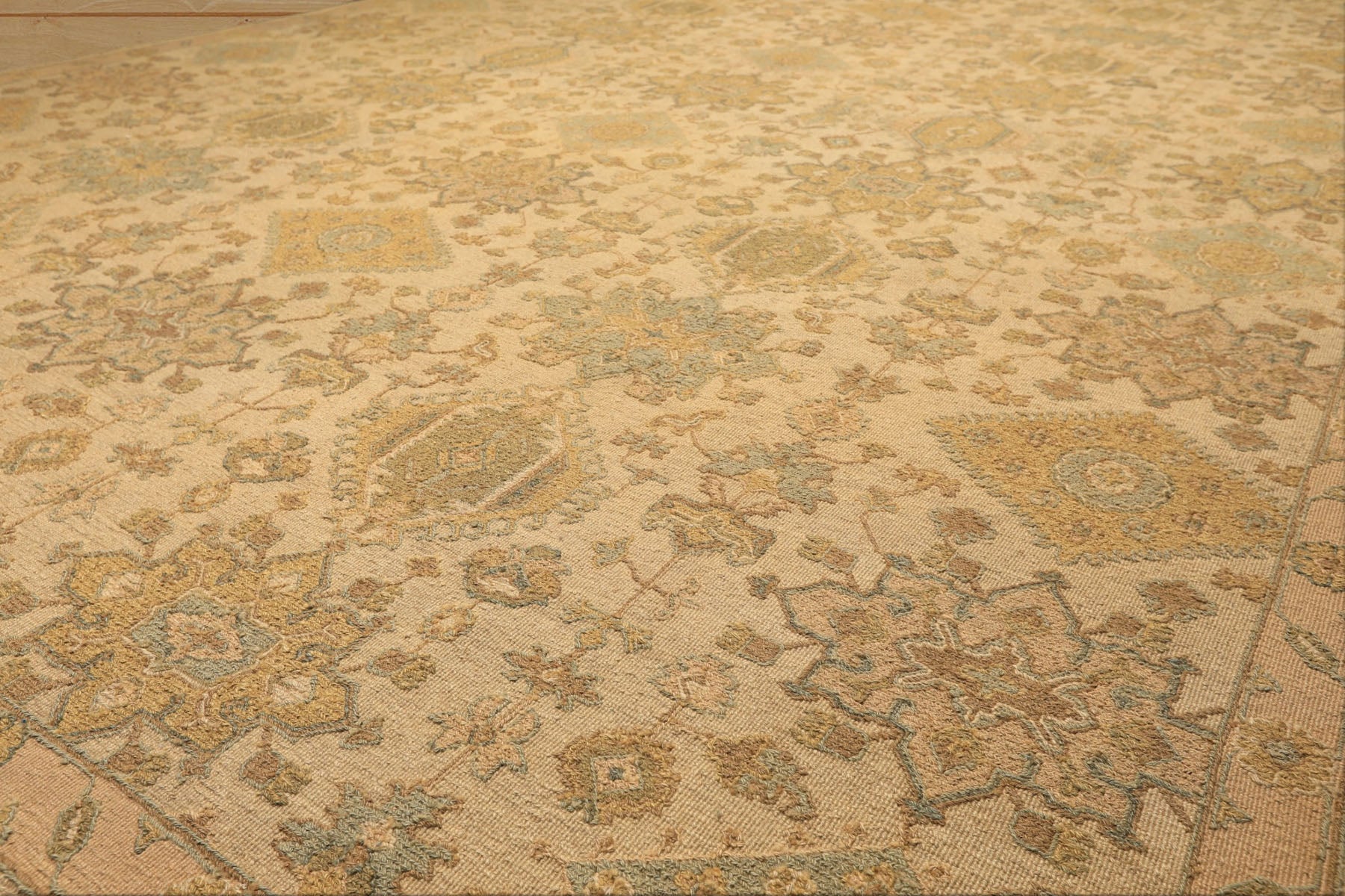 9x12 Beige, Mint, Peach Color Hand Knotted Soumak Wool Transitional Oriental Rug