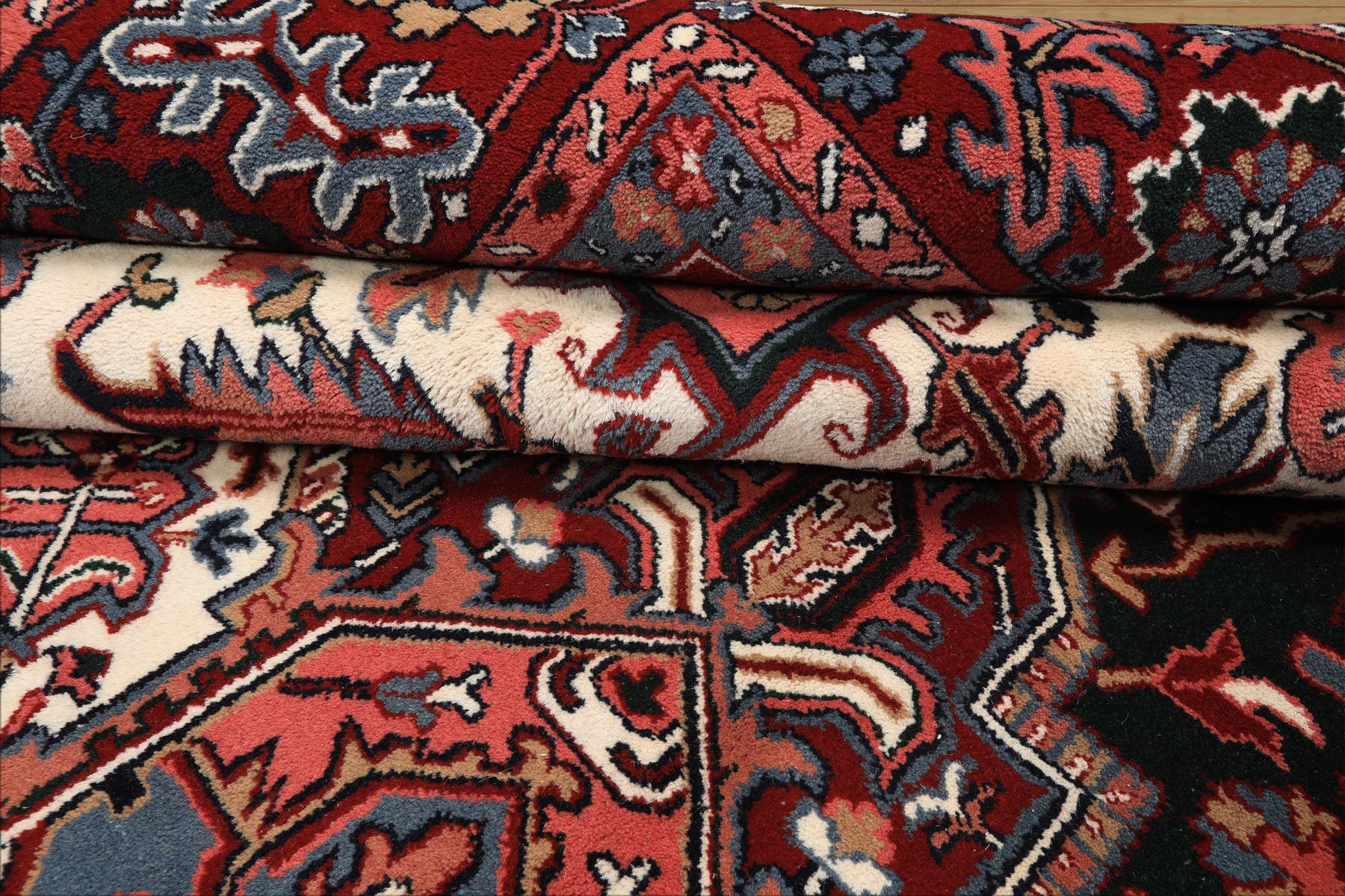 9x12 Green, Red, Pink Color Hand Knotted Heriz Wool Traditional/ Medallion Oriental Rug