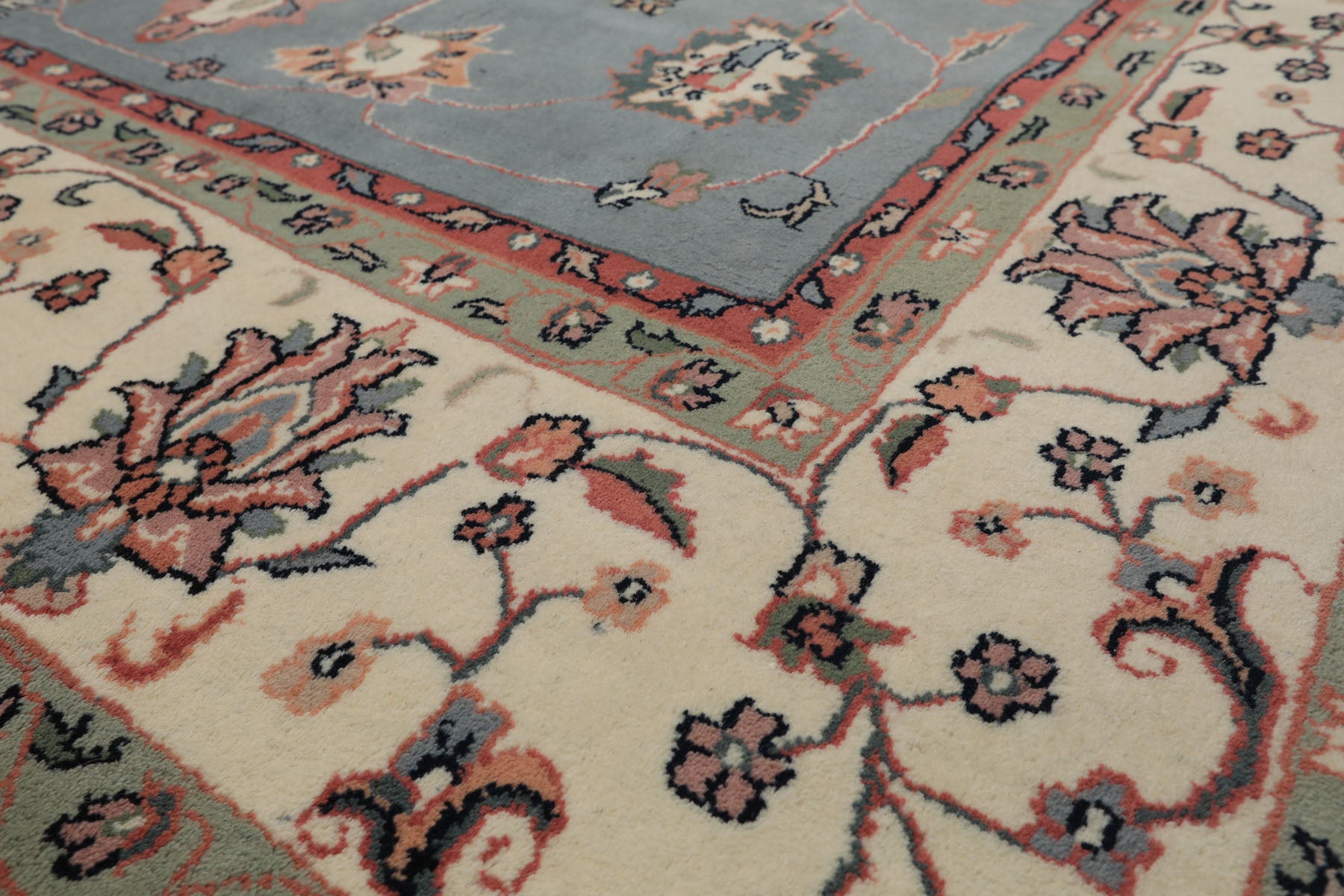 8x10 Baby Blue, Ivory, Pink Color Hand Knotted Kashan Wool Traditional/ Botanical Oriental Rug