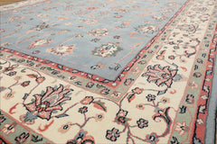 8x10 Baby Blue, Ivory, Pink Color Hand Knotted Kashan Wool Traditional/ Botanical Oriental Rug