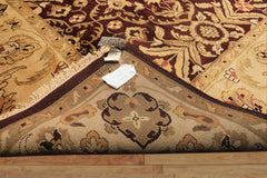 9x12 Maroon, Light Gold, Beige Color Hand Knotted Agra New Zealand Wool Traditional Oriental Rug