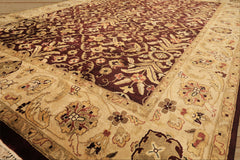 9x12 Maroon, Light Gold, Beige Color Hand Knotted Agra New Zealand Wool Traditional Oriental Rug
