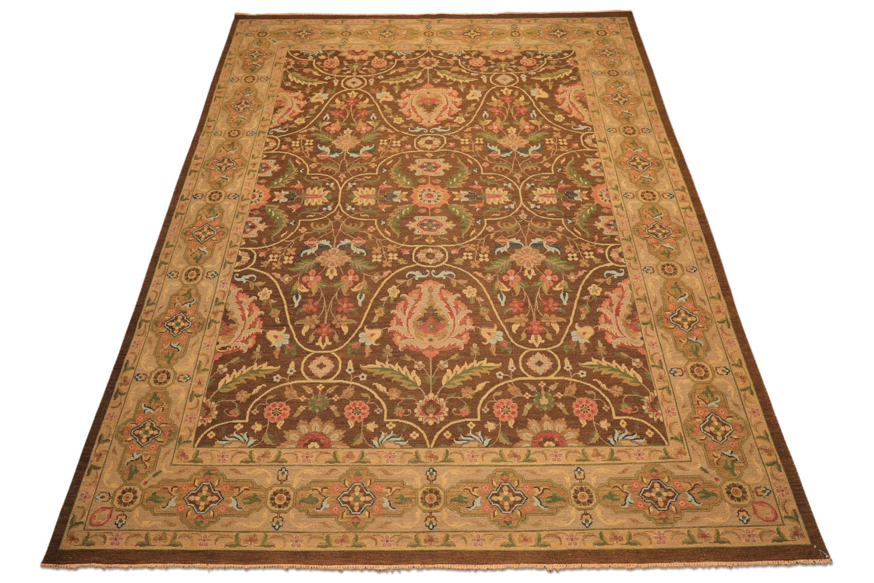 9x12 Brown, Taupe, Green Color Hand Knotted Soumak Wool Transitional Oriental Rug