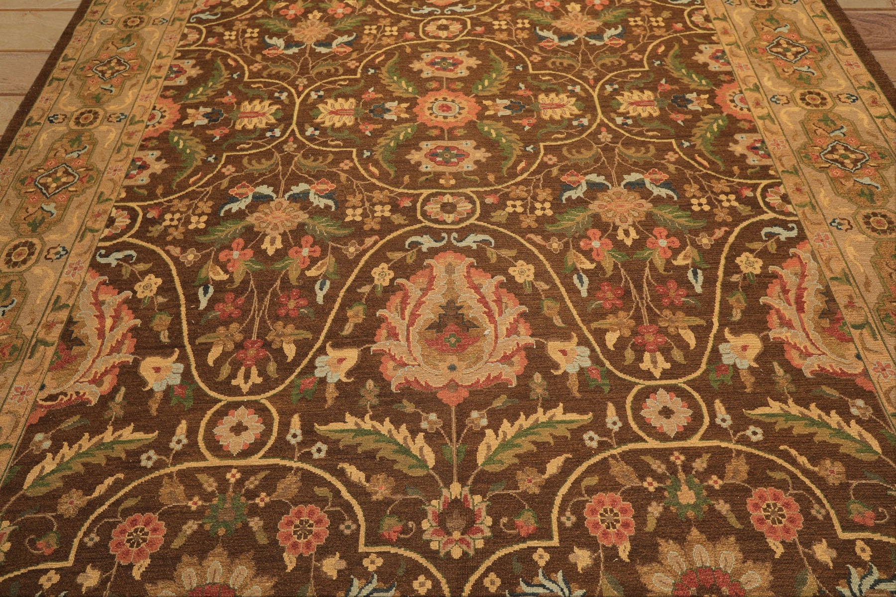 9x12 Brown, Taupe, Green Color Hand Knotted Soumak Wool Transitional Oriental Rug