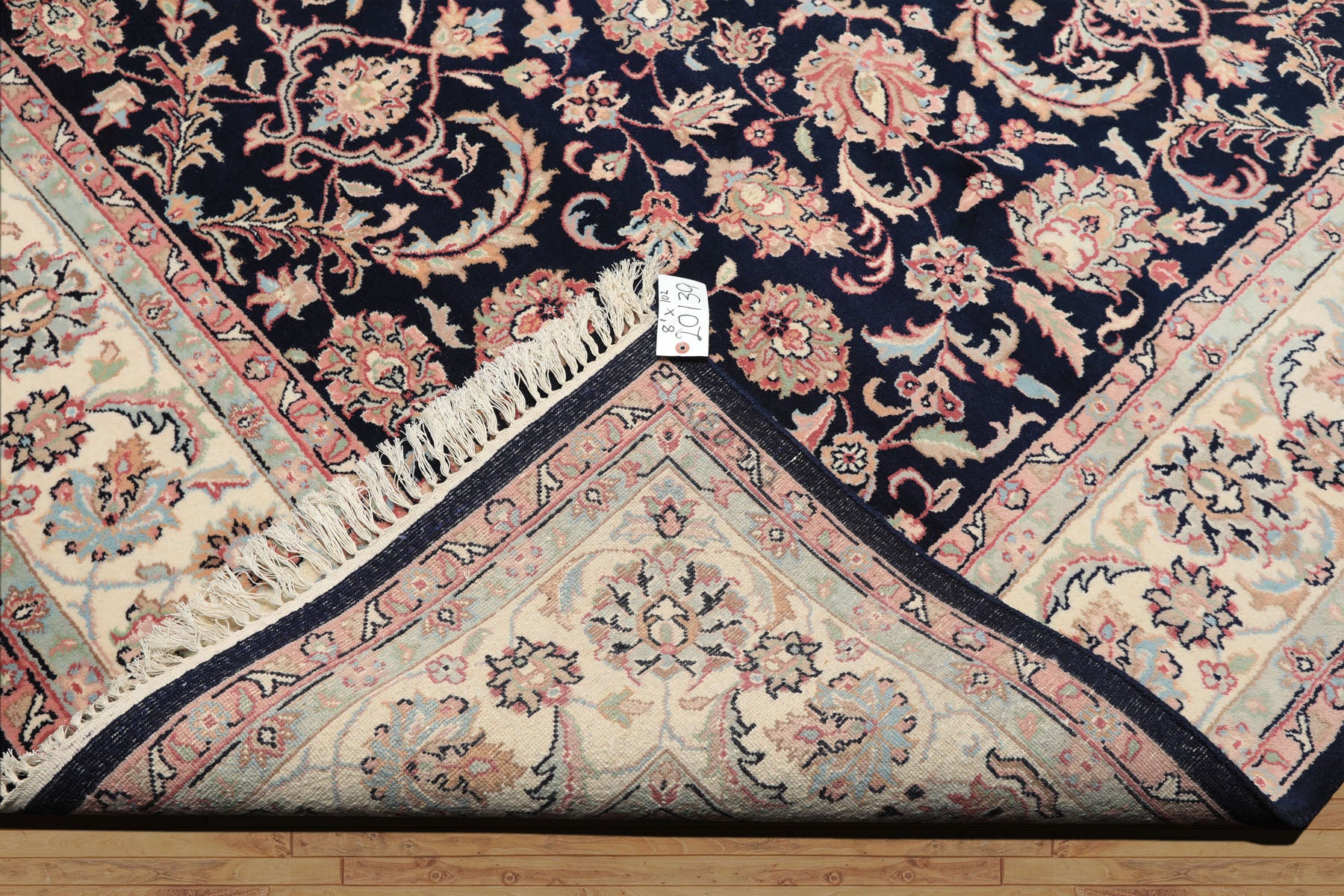 8x10 Midnight Blue, Ivory, Blush Color Hand Knotted Tabriz Wool Traditional Oriental Rug