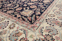 8x10 Midnight Blue, Ivory, Blush Color Hand Knotted Tabriz Wool Traditional Oriental Rug