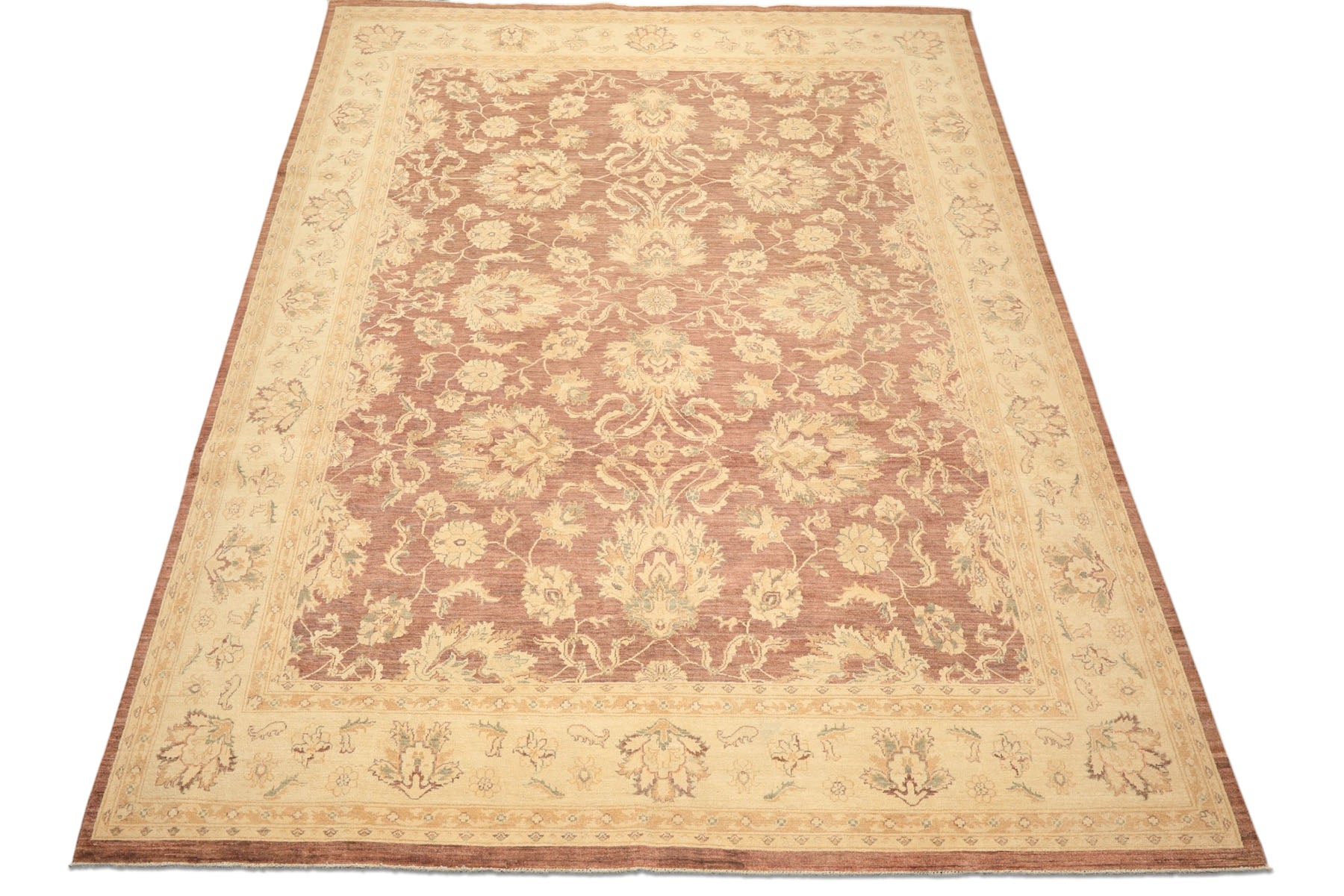 9x12 Taupe, Ivory, Tan Color Hand Knotted Chobi Peshawar Wool Transitional Oriental Rug