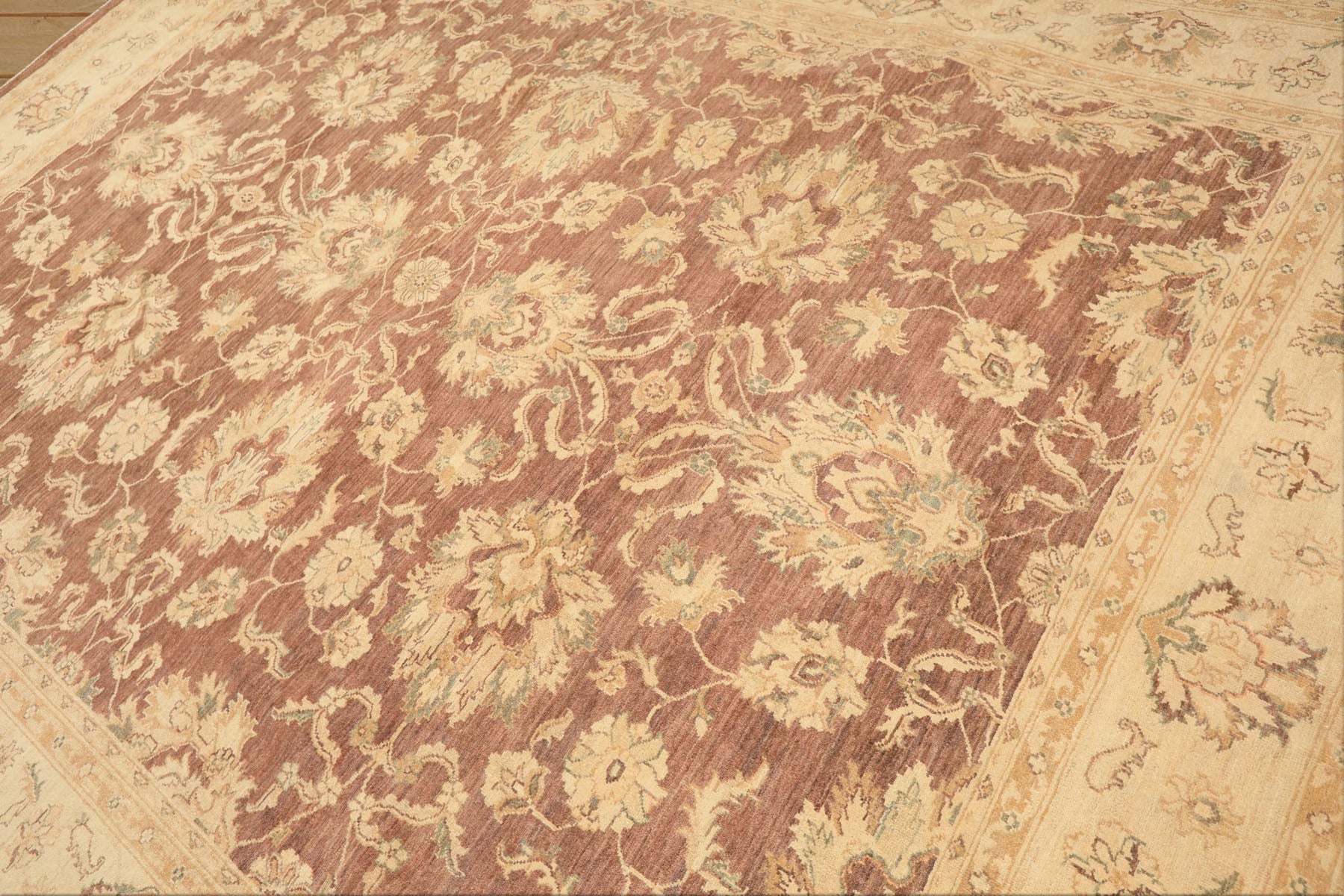 9x12 Taupe, Ivory, Tan Color Hand Knotted Chobi Peshawar Wool Transitional Oriental Rug