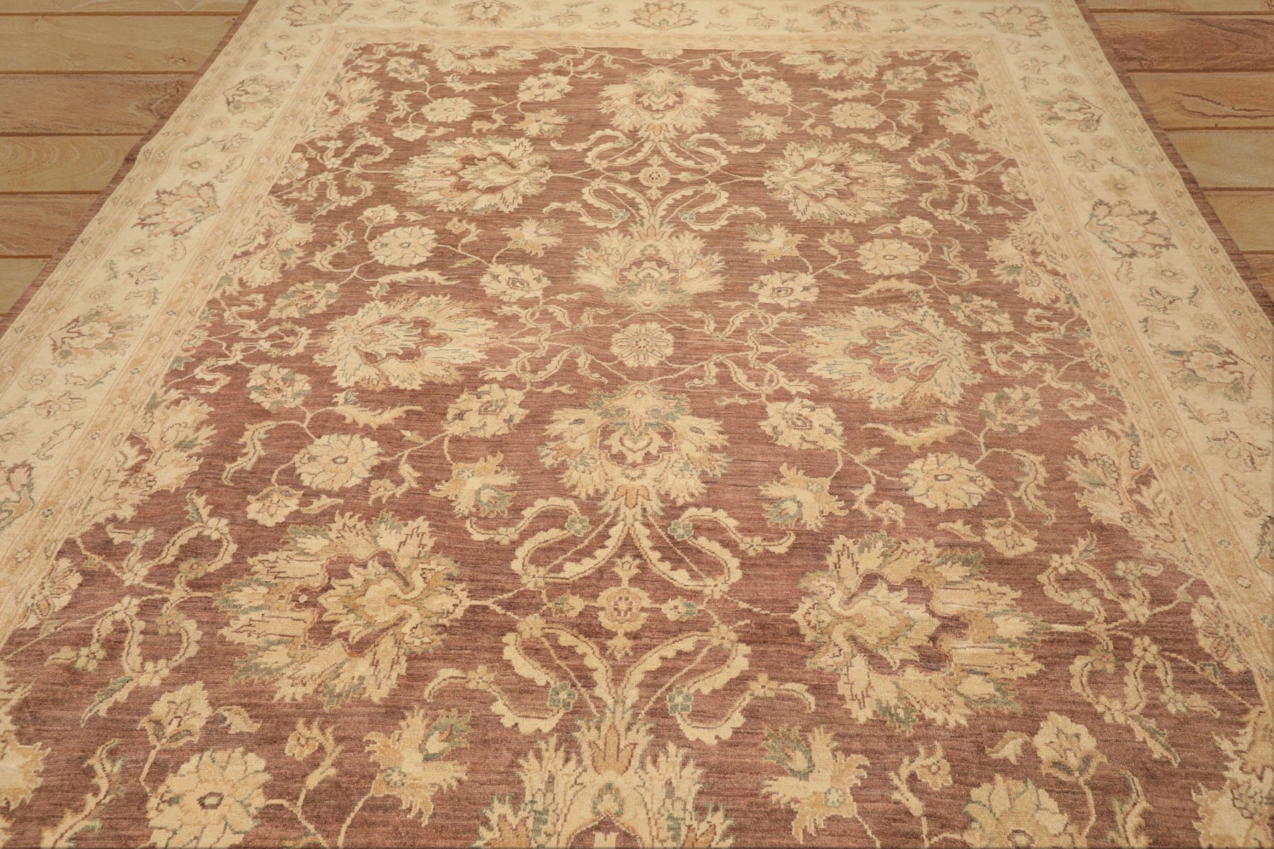9x12 Taupe, Ivory, Tan Color Hand Knotted Chobi Peshawar Wool Transitional Oriental Rug