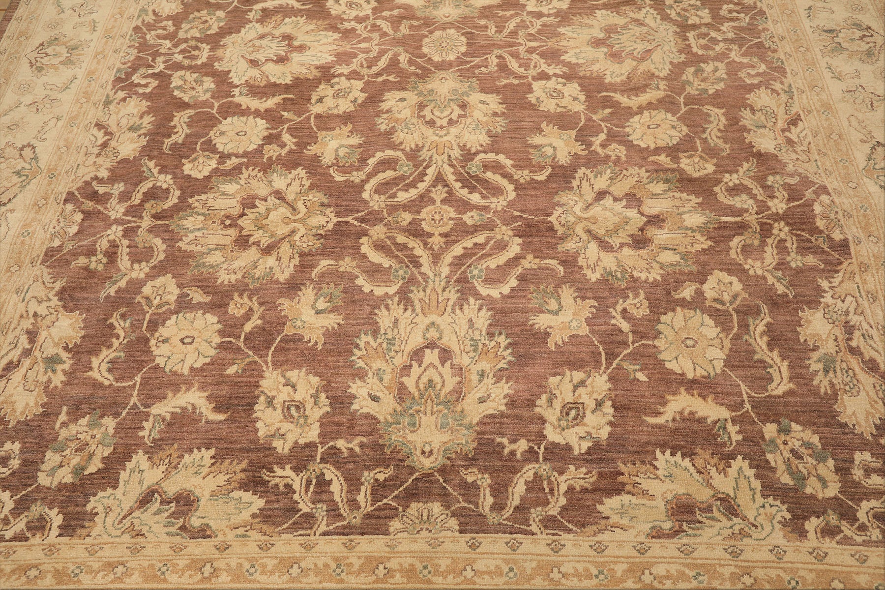 9x12 Taupe, Ivory, Tan Color Hand Knotted Chobi Peshawar Wool Transitional Oriental Rug