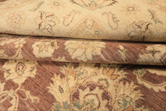 9x12 Taupe, Ivory, Tan Color Hand Knotted Chobi Peshawar Wool Transitional Oriental Rug