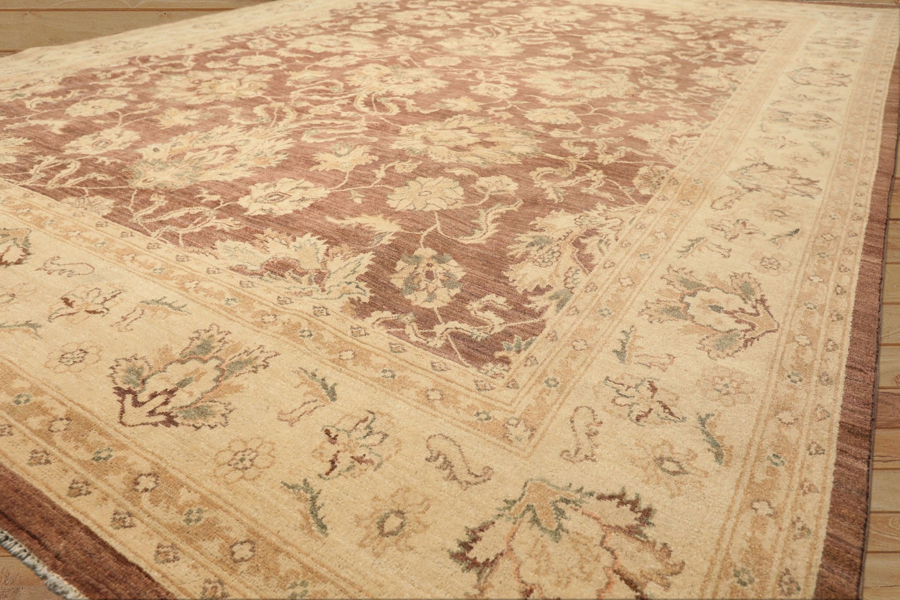 9x12 Taupe, Ivory, Tan Color Hand Knotted Chobi Peshawar Wool Transitional Oriental Rug