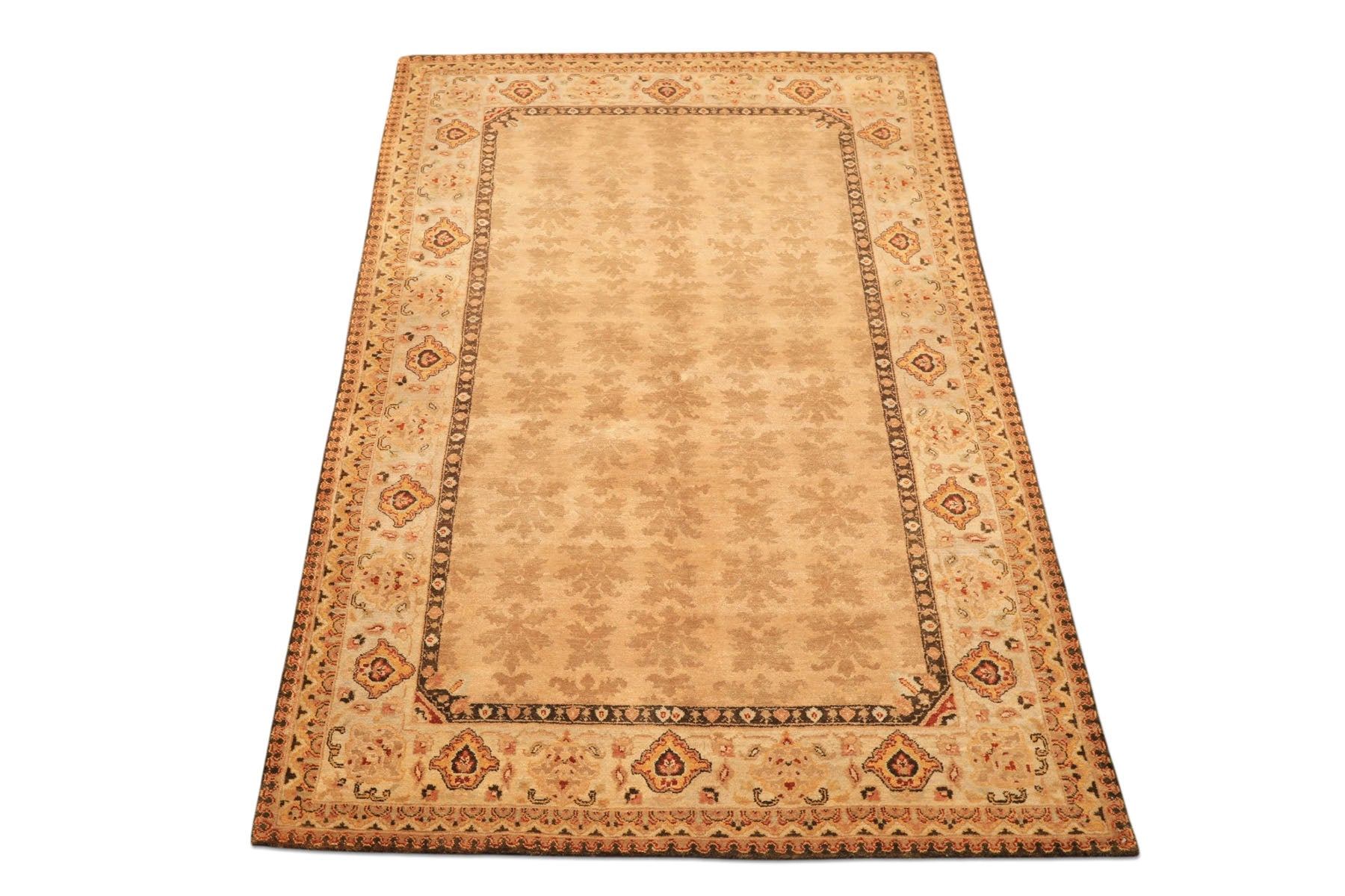 6x9 Tan, Ivory, Gold Color Hand Knotted Agra Wool Transitional Oriental Rug