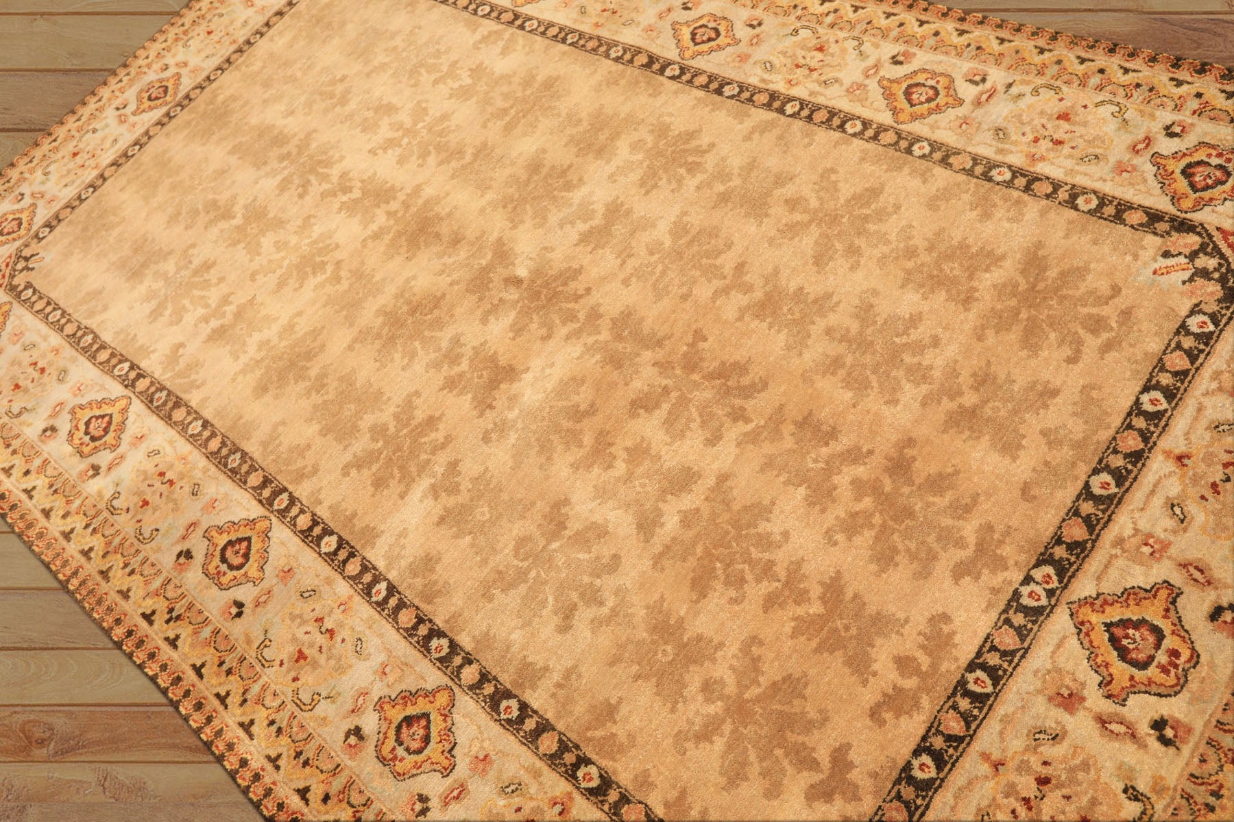 6x9 Tan, Ivory, Gold Color Hand Knotted Agra Wool Transitional Oriental Rug