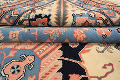 8x10 Salmon, Ivory, Blush Color Hand Knotted Heriz Wool Traditional/ Medallion Oriental Rug