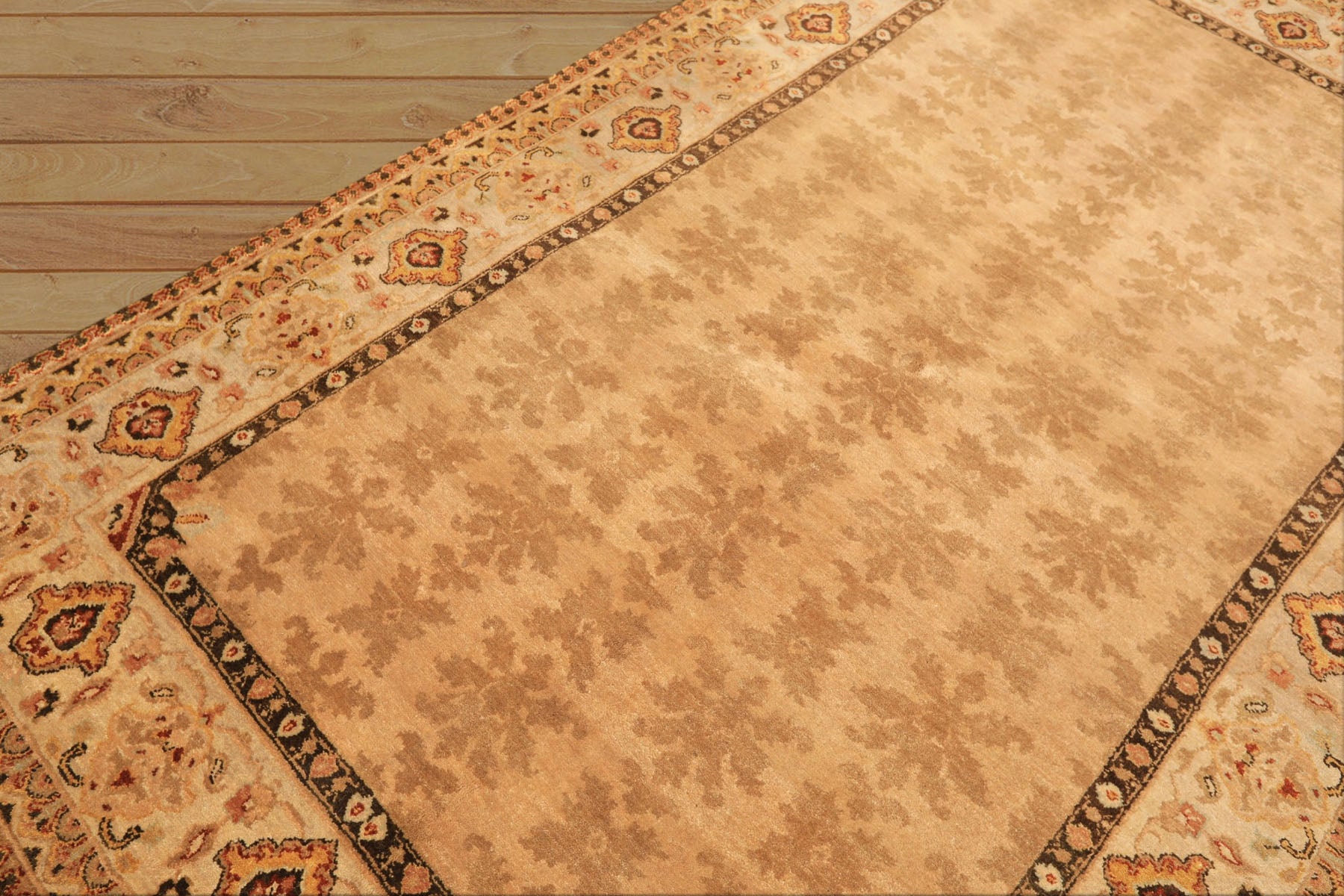 6x9 Tan, Ivory, Gold Color Hand Knotted Agra Wool Transitional Oriental Rug