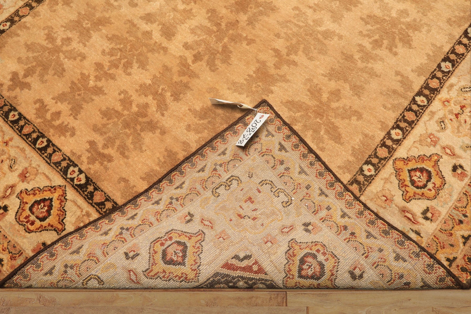 6x9 Tan, Ivory, Gold Color Hand Knotted Agra Wool Transitional Oriental Rug