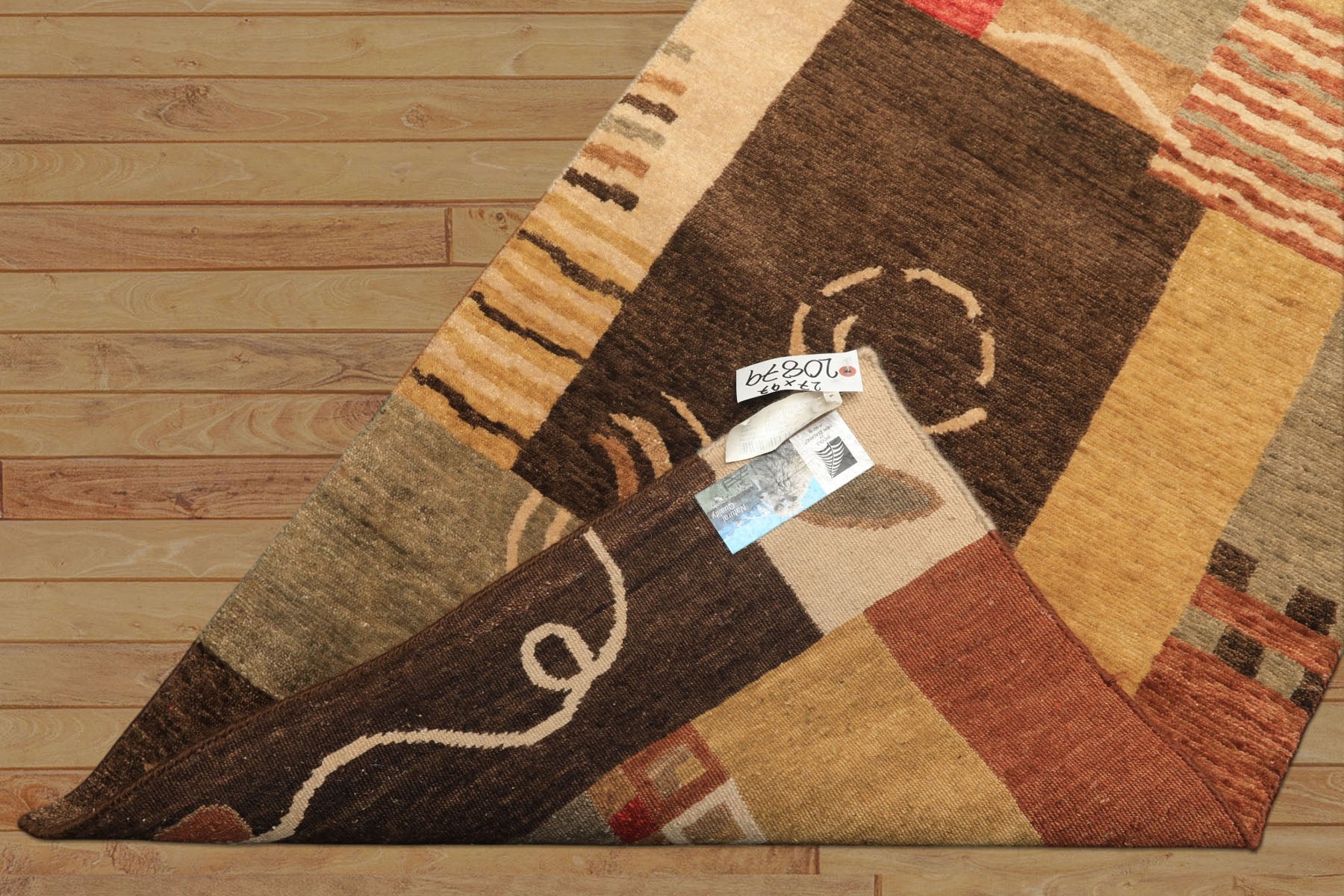 2'6x10 Gold, Brown, Rose Color Hand Knotted Tibetan New Zealand Wool Modern & Contemporary Oriental Rug