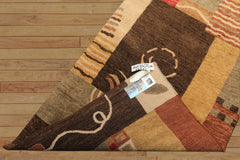 2'6x10 Gold, Brown, Rose Color Hand Knotted Tibetan New Zealand Wool Modern & Contemporary Oriental Rug