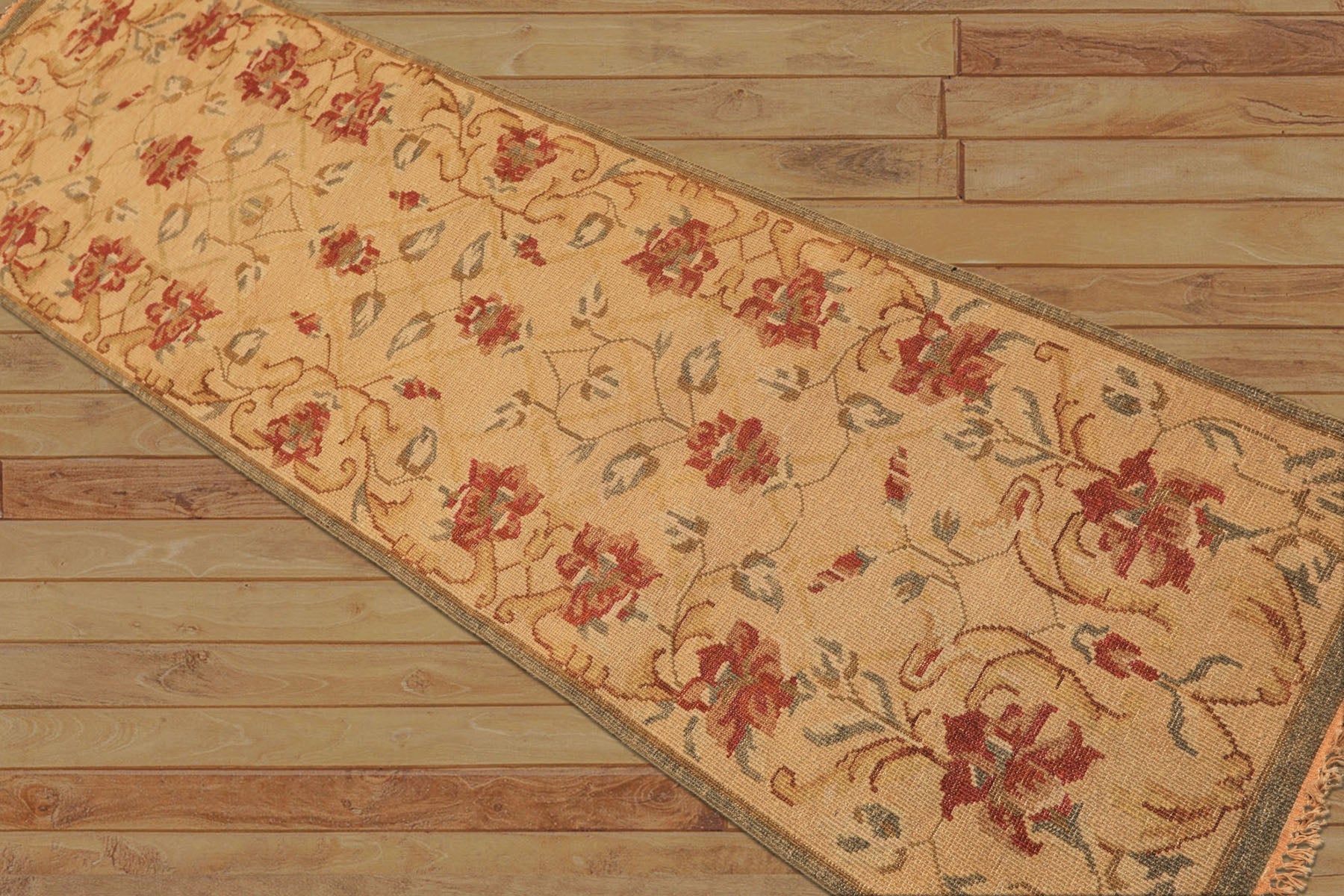 Runner Beige, Rust, Gold Color Hand Knotted Soumak Wool Transitional Oriental Rug