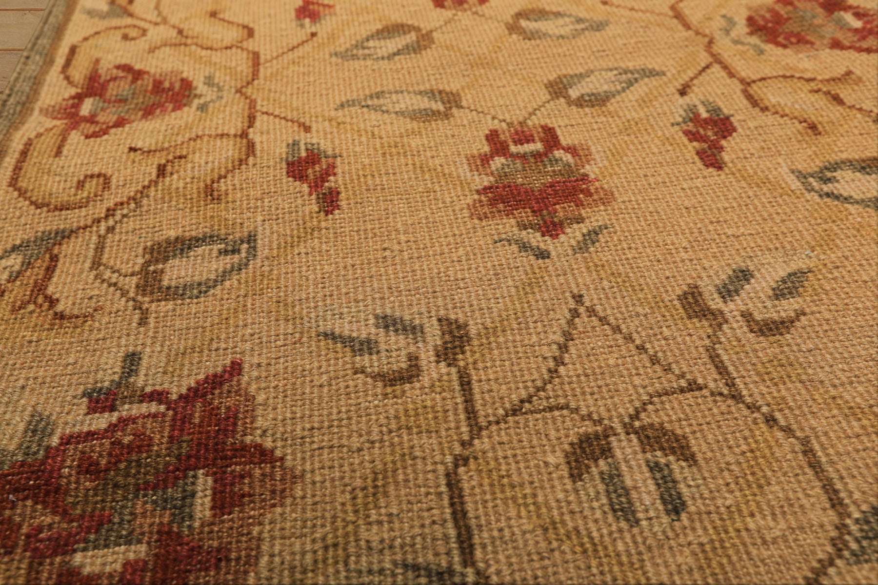 Runner Beige, Rust, Gold Color Hand Knotted Soumak Wool Transitional Oriental Rug