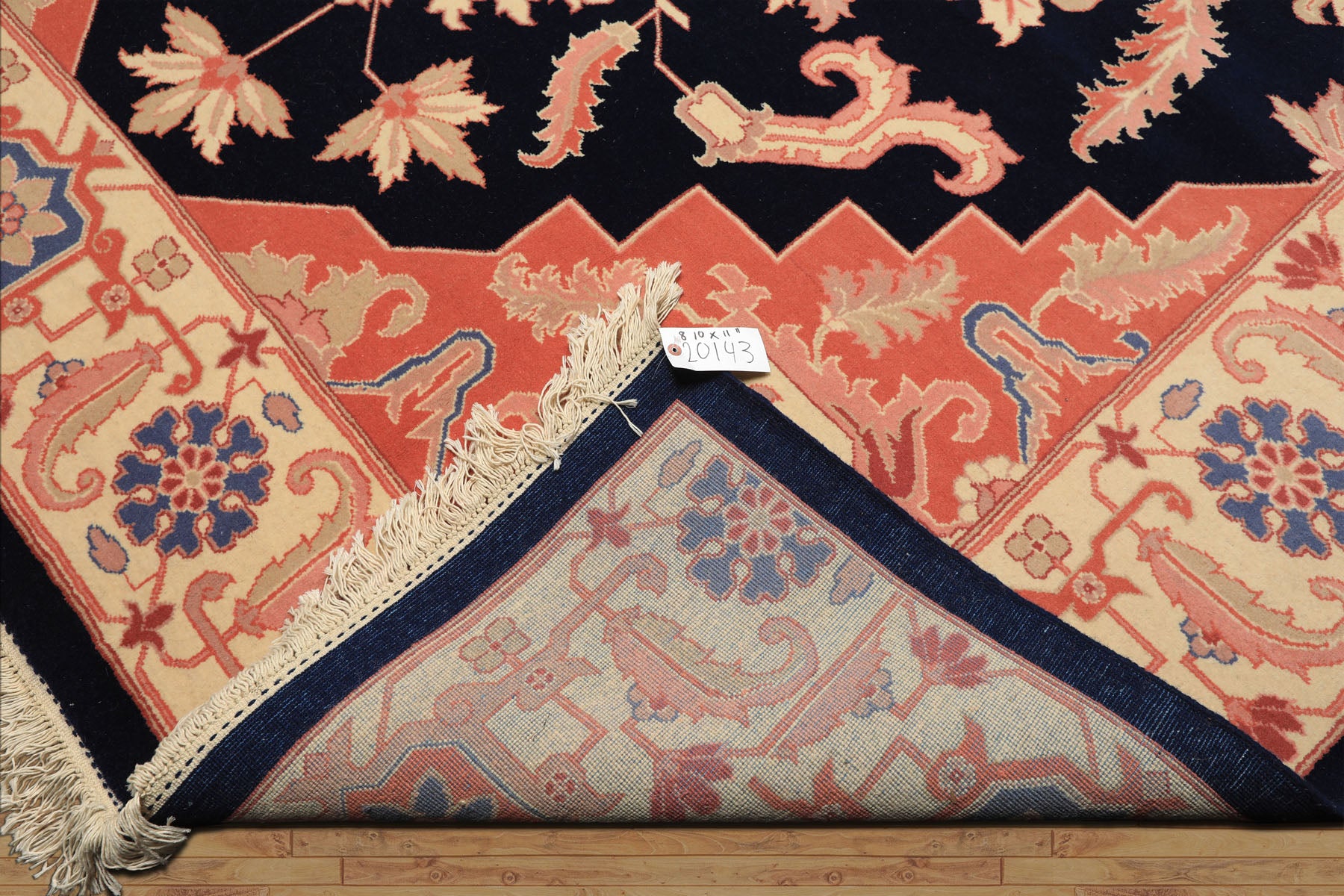 9x12 Navy, Ivory, Salmon Color Hand Knotted Heriz Wool Traditional/ Medallion Oriental Rug