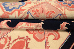 9x12 Navy, Ivory, Salmon Color Hand Knotted Heriz Wool Traditional/ Medallion Oriental Rug
