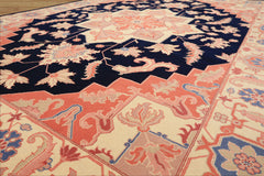 9x12 Navy, Ivory, Salmon Color Hand Knotted Heriz Wool Traditional/ Medallion Oriental Rug