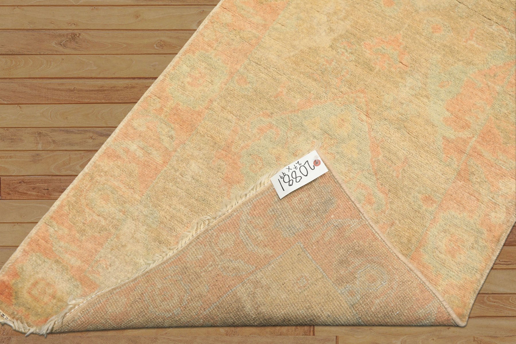 2'6x10 Beige, Mint, Blush Color Hand Knotted Oushak Wool Transitional Oriental Rug