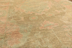 2'6x10 Beige, Mint, Blush Color Hand Knotted Oushak Wool Transitional Oriental Rug