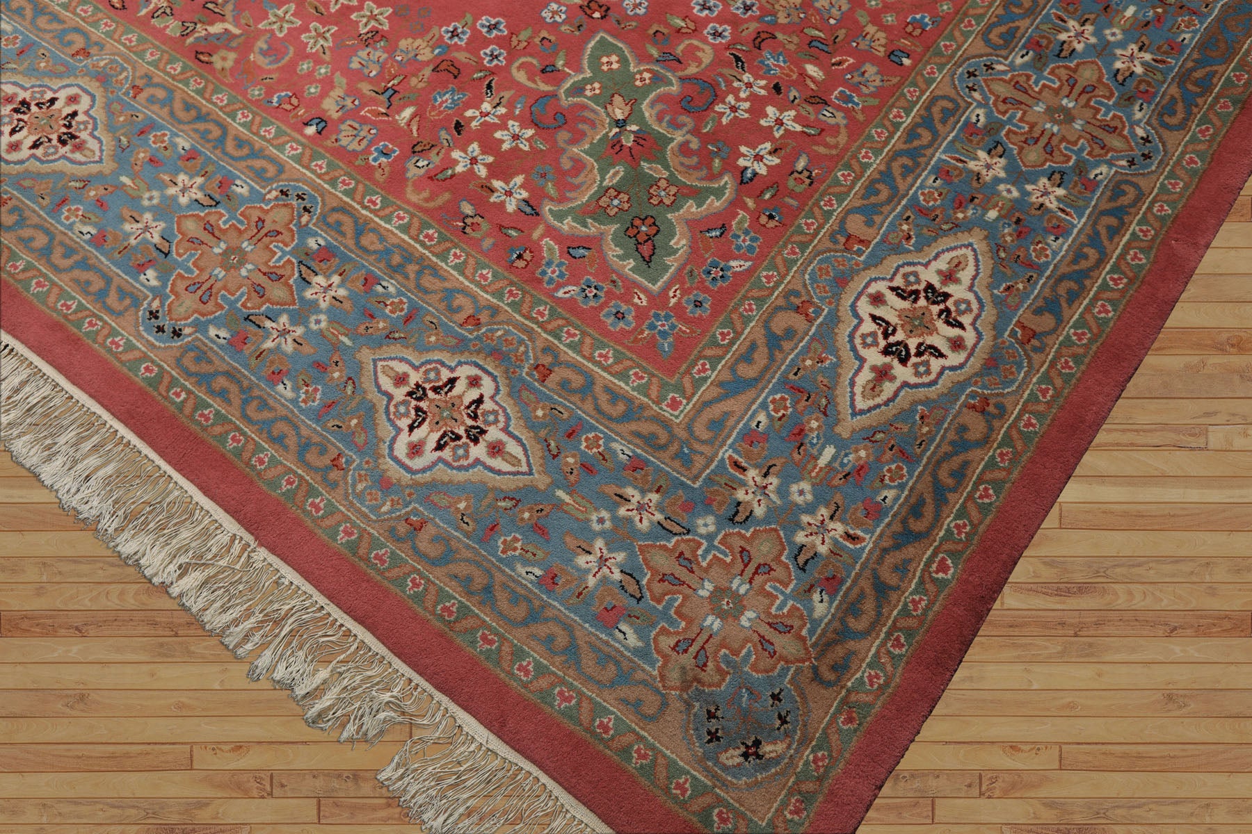9x12 Pink, Blue, Sage Color Hand Knotted Kashan Wool Traditional/ Botanical Oriental Rug