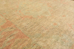2'6x10 Beige, Mint, Blush Color Hand Knotted Oushak Wool Transitional Oriental Rug
