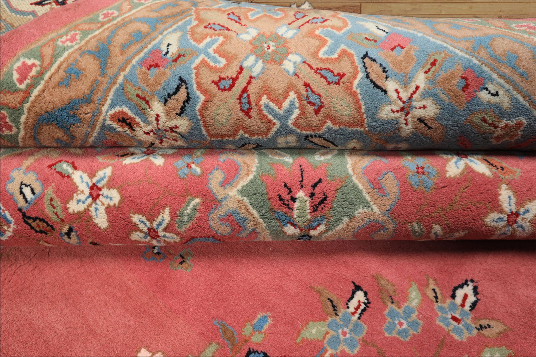 9x12 Pink, Blue, Sage Color Hand Knotted Kashan Wool Traditional/ Botanical Oriental Rug