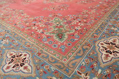 9x12 Pink, Blue, Sage Color Hand Knotted Kashan Wool Traditional/ Botanical Oriental Rug