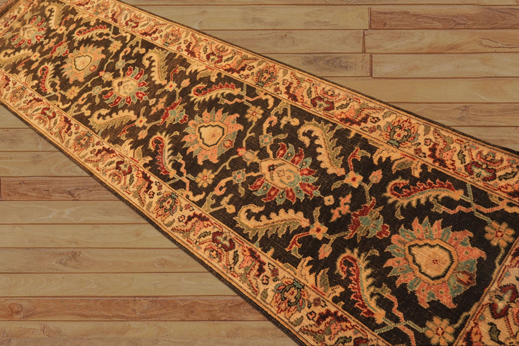 Multi Size Brown Gold Aqua Color Hand Knotted Agra Wool Traditional Oriental Rug