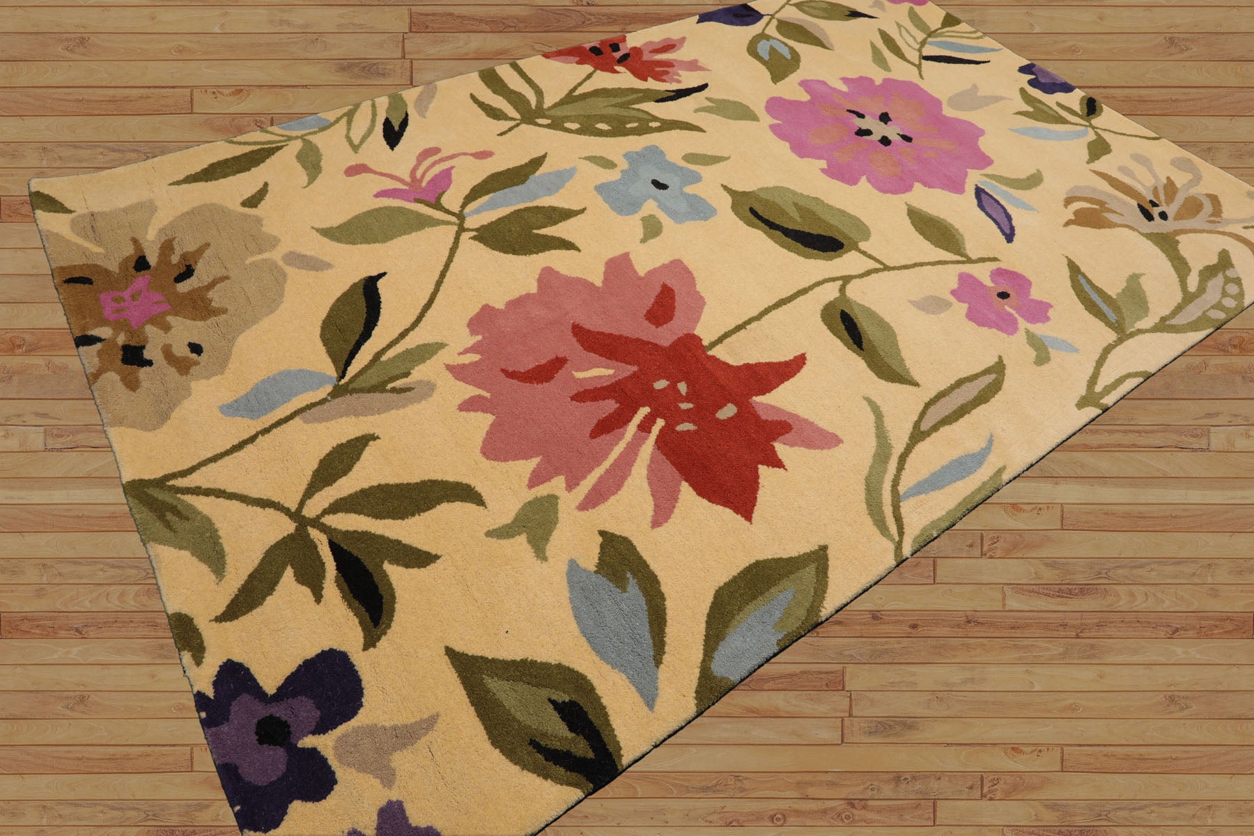 Tabiona Multi Size Contemporary Floral Light Gold Wool LoomBloom Hand Tufted Oriental Style Rug