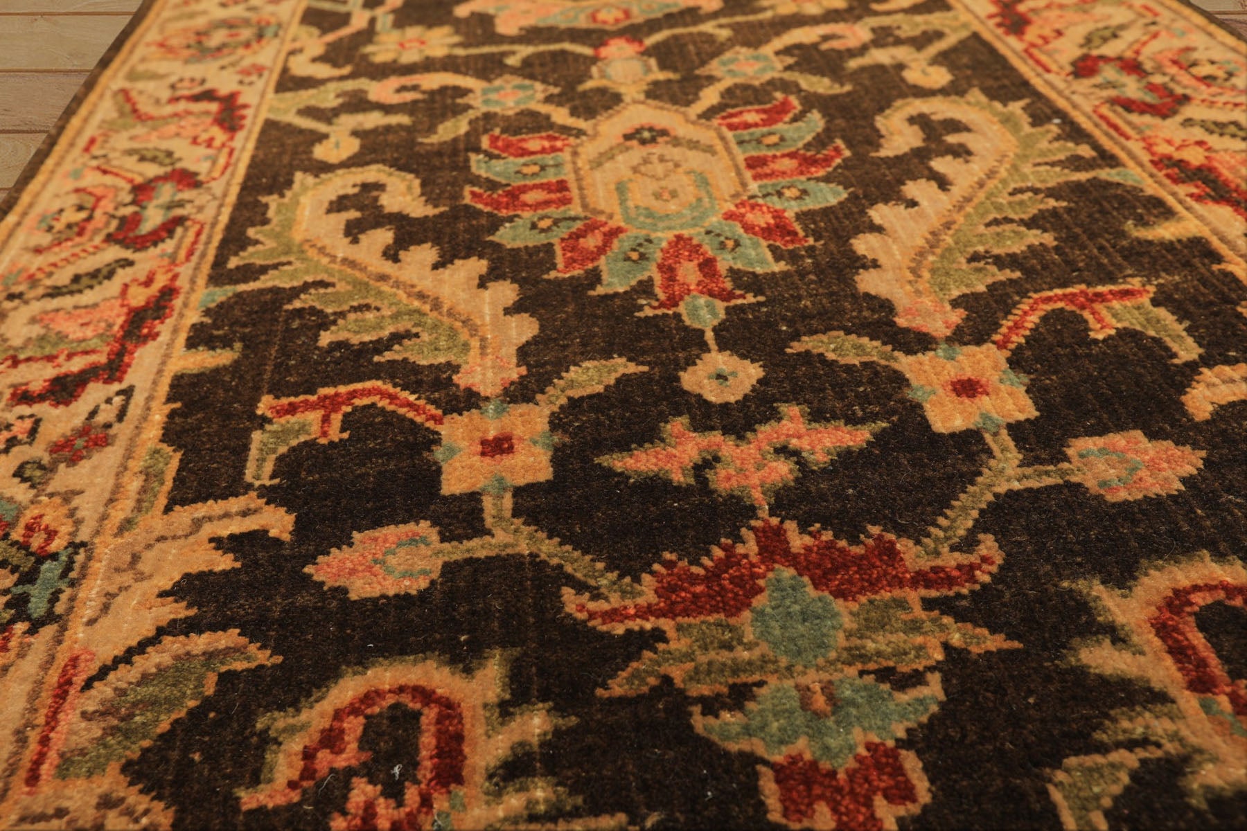 Multi Size Brown Gold Aqua Color Hand Knotted Agra Wool Traditional Oriental Rug