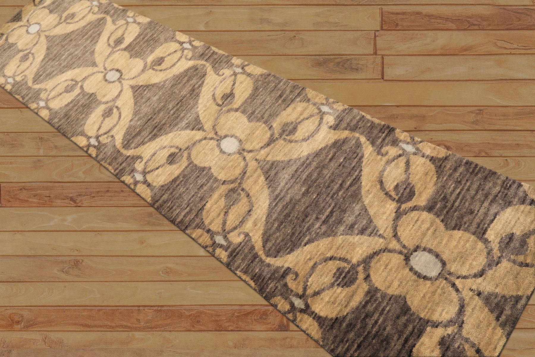 2'6x10 Gray, Beige, Slate Color Hand Knotted Tibetan Wool Transitional Oriental Rug