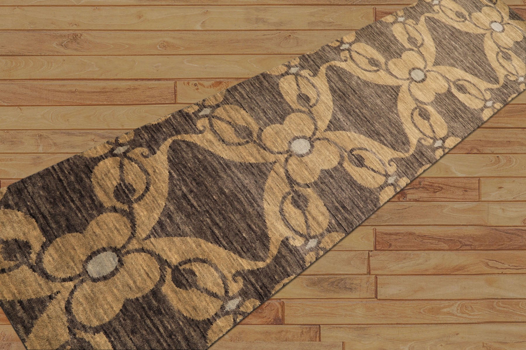2'6x10 Gray, Beige, Slate Color Hand Knotted Tibetan Wool Transitional Oriental Rug