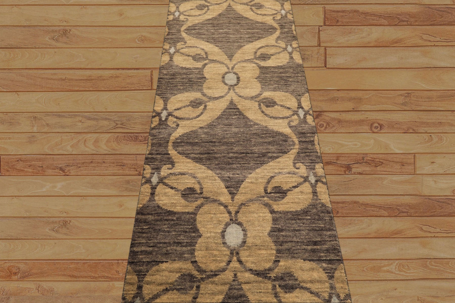 2'6x10 Gray, Beige, Slate Color Hand Knotted Tibetan Wool Transitional Oriental Rug