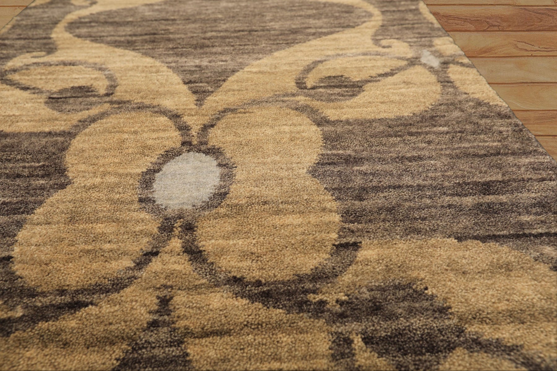 2'6x10 Gray, Beige, Slate Color Hand Knotted Tibetan Wool Transitional Oriental Rug