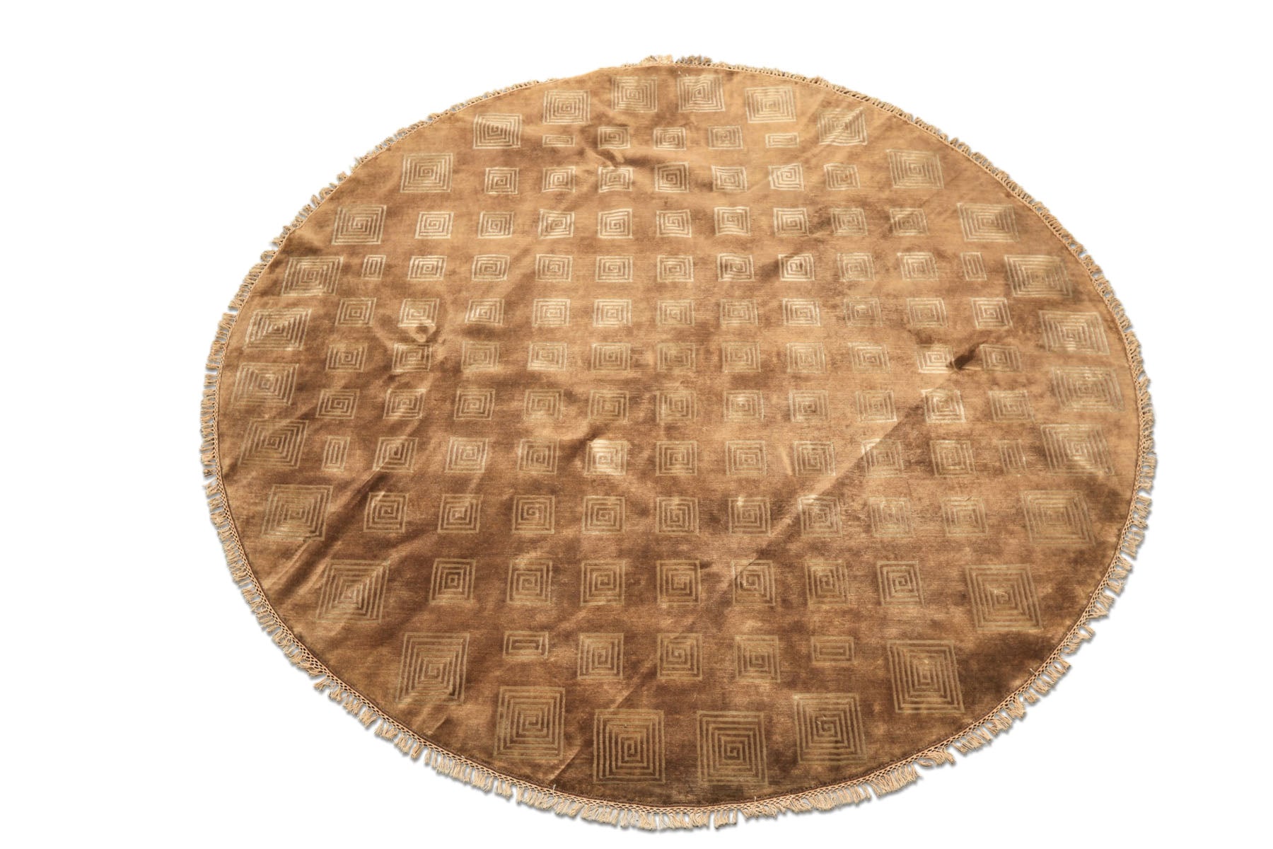 8' Round Camel, Celadon, Color Hand Knotted Tibetan New Zealand Wool Transitional Oriental Rug