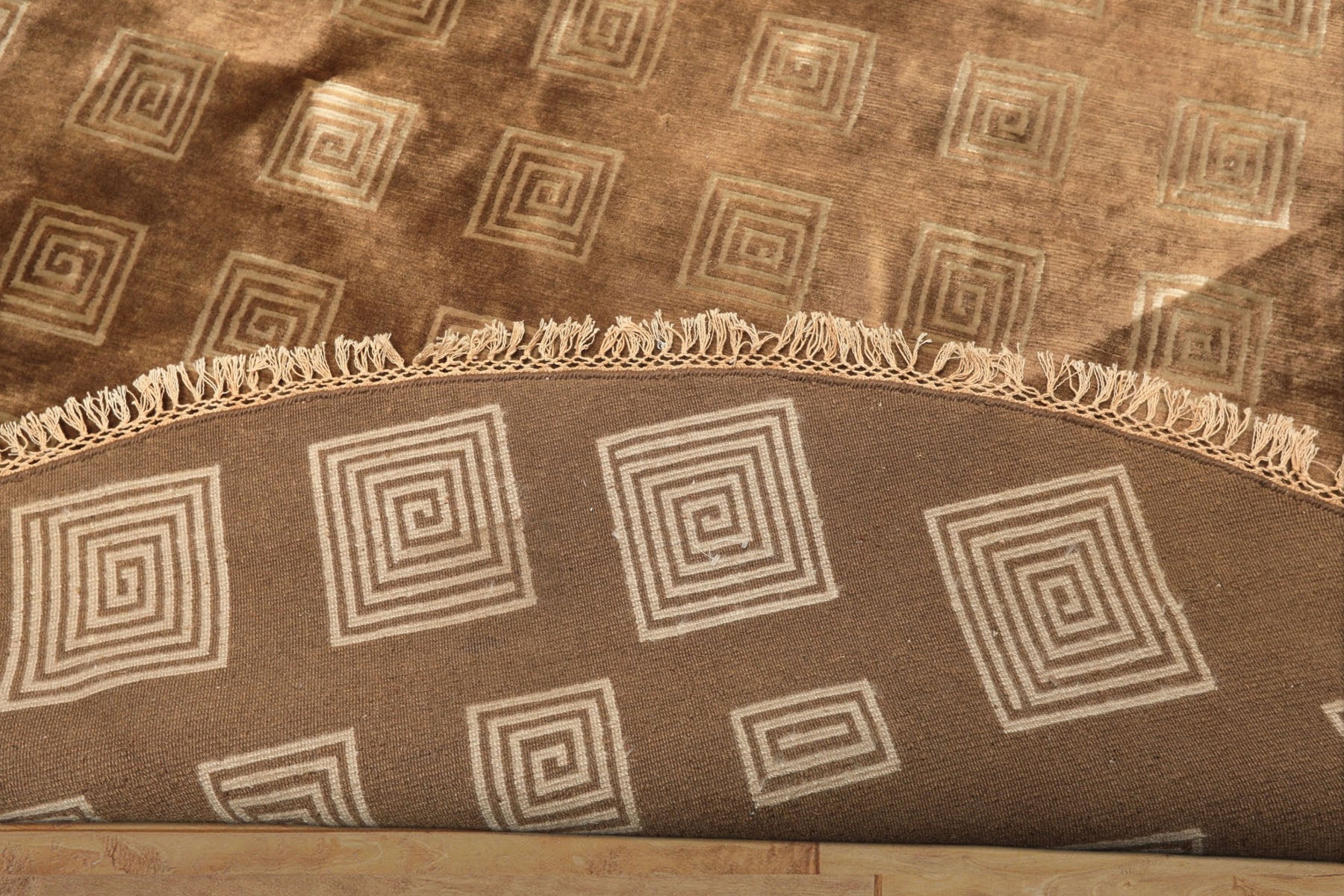 8' Round Camel, Celadon, Color Hand Knotted Tibetan New Zealand Wool Transitional Oriental Rug