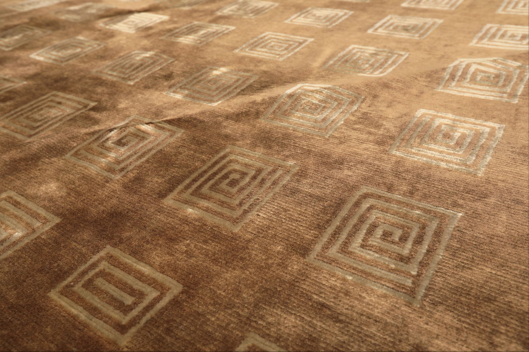 8' Round Camel, Celadon, Color Hand Knotted Tibetan New Zealand Wool Transitional Oriental Rug