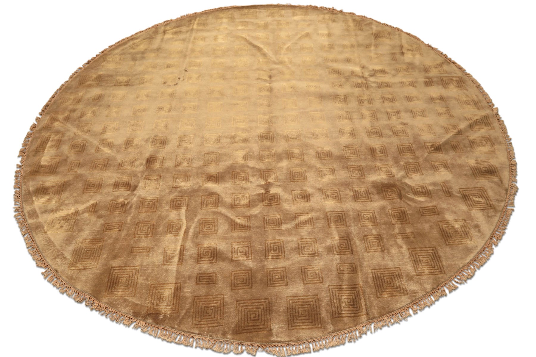 Round Tan, Gold, Color Hand Knotted Tibetan New Zealand Wool Transitional Oriental Rug
